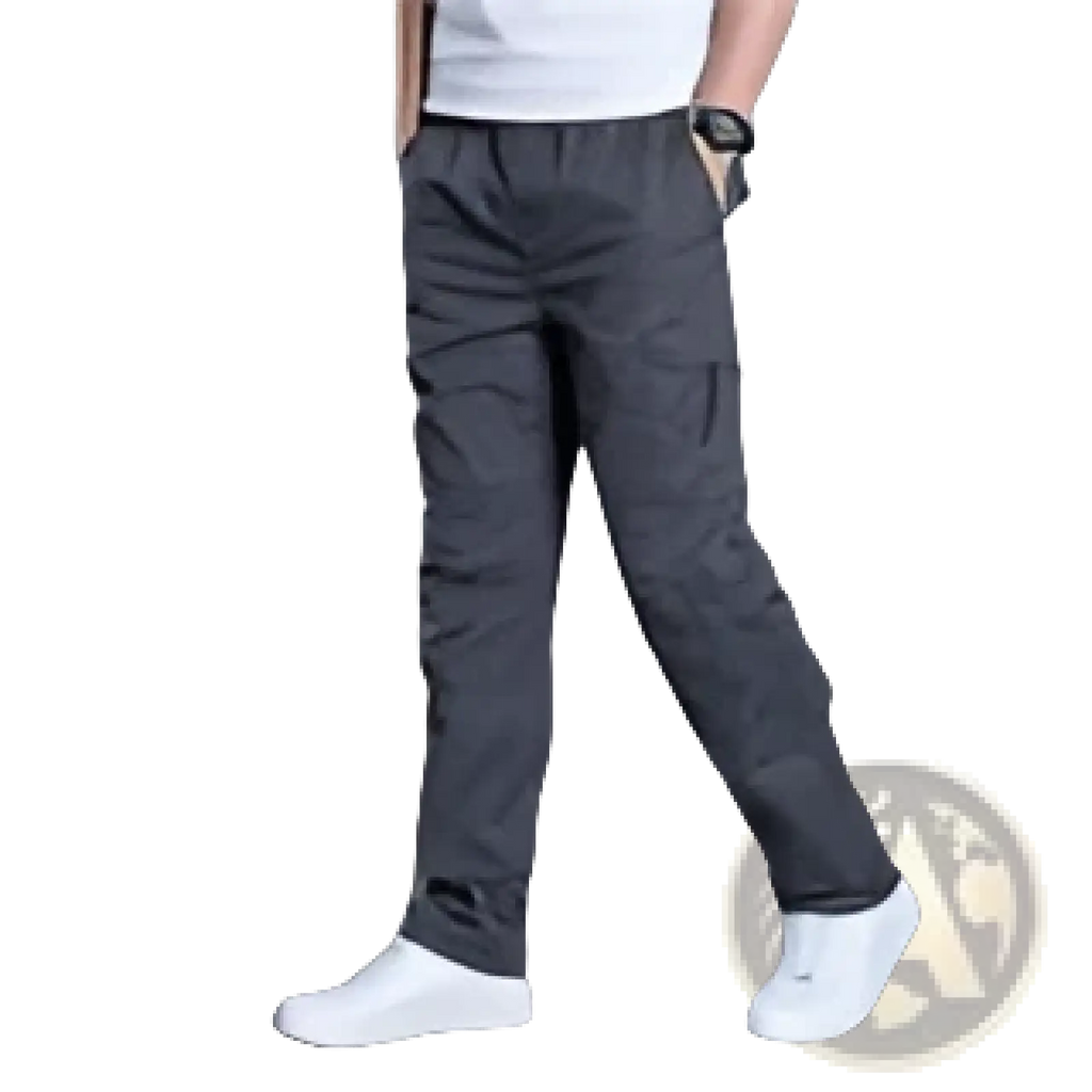 Men’s relaxed fit cargo pants in dark gray pure cotton with multiple pockets for casual wear