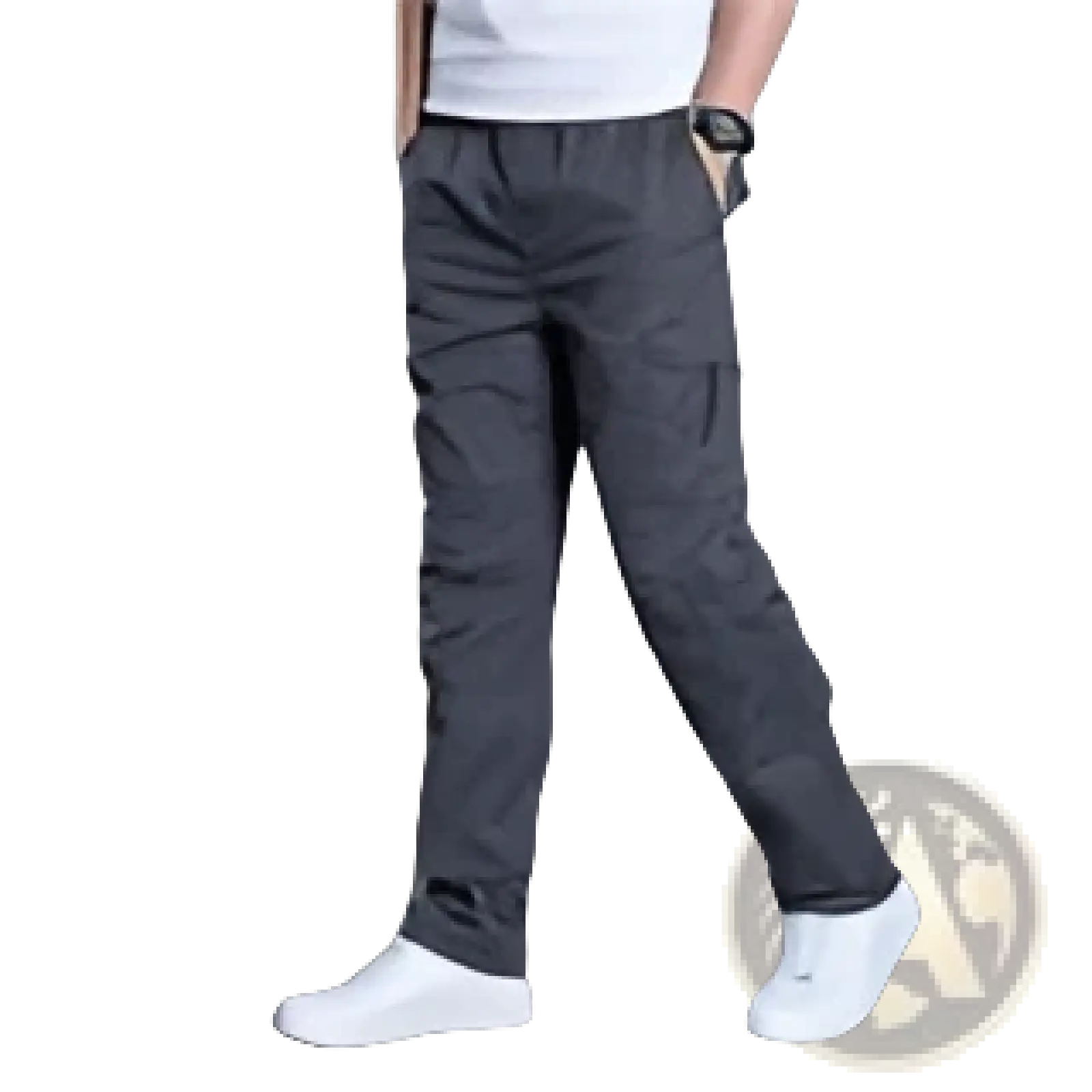 Men’s relaxed fit cargo pants in dark gray pure cotton with multiple pockets for casual wear