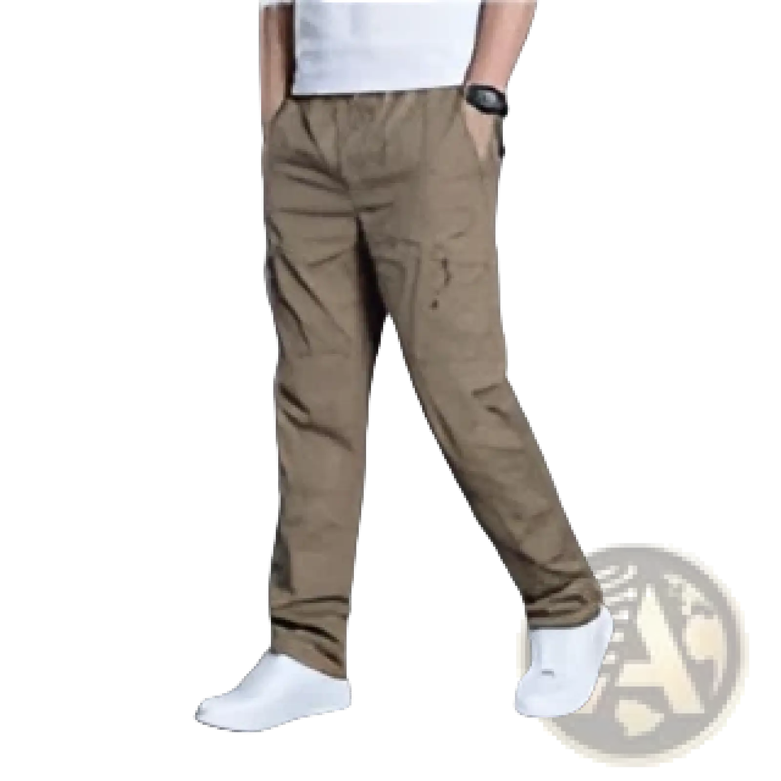 Men’s relaxed fit khaki cargo pants made of pure cotton featuring multiple pockets and a comfortable design
