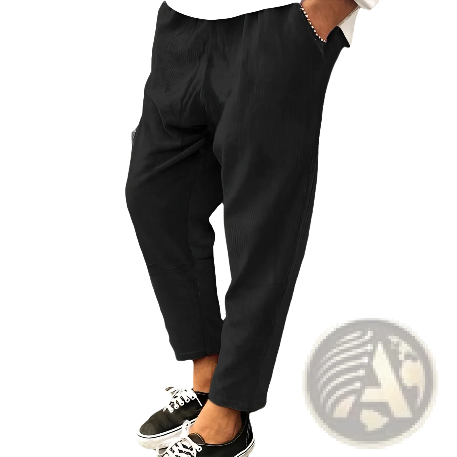 Men’s relaxed fit corduroy jogger trousers in black cotton with a loose fit and tapered leg design