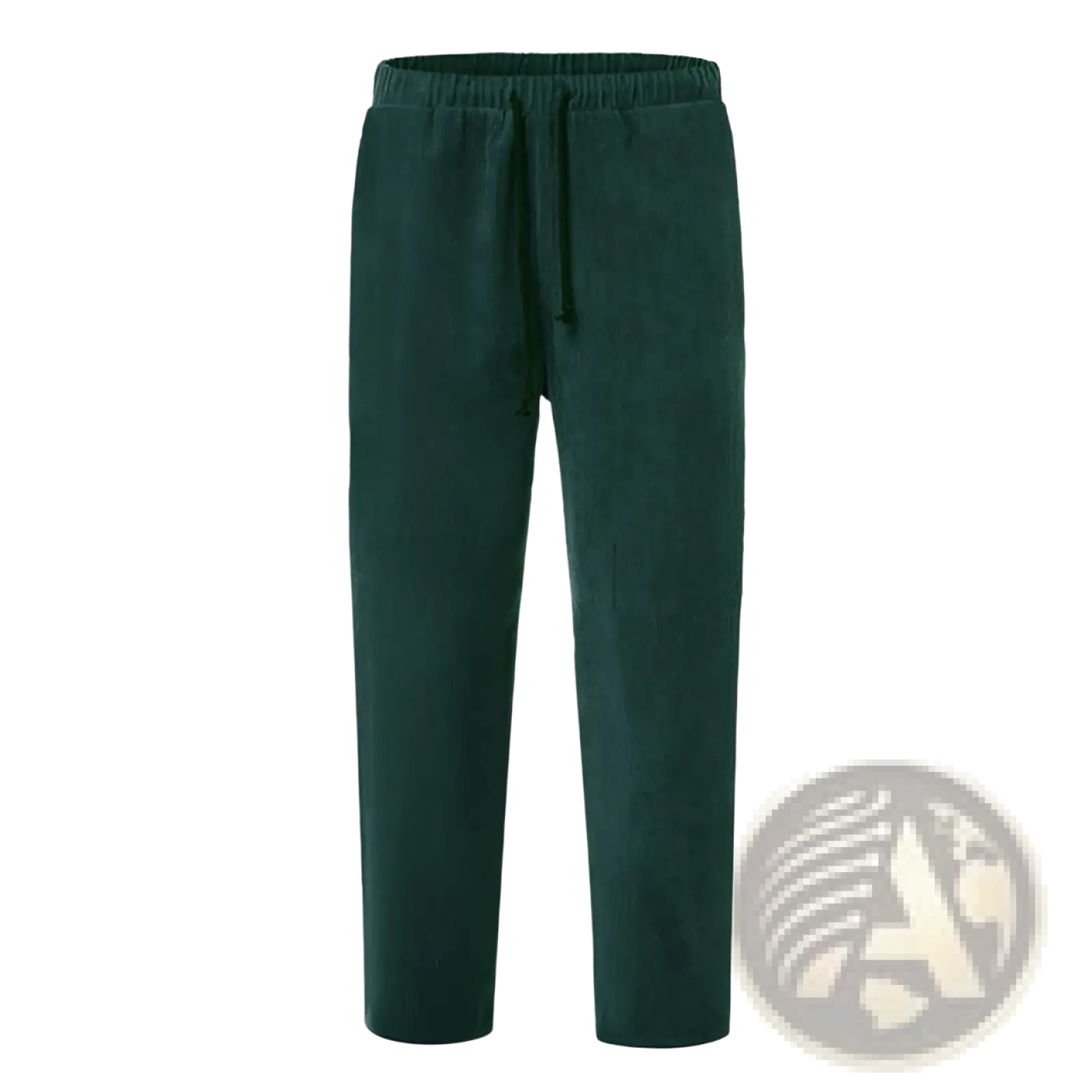 Men’s relaxed fit corduroy jogger trousers in dark green with elastic waistband and drawstring closure