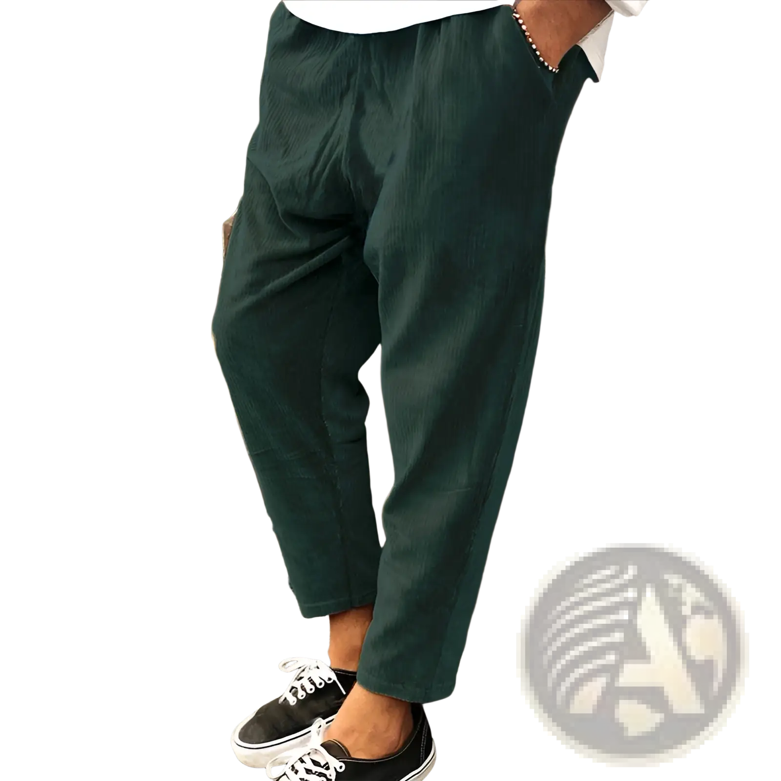 Men’s relaxed fit corduroy jogger trousers in dark green with a tapered fit and soft textured fabric