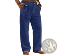 Men’s relaxed fit cotton linen pants in royal blue with a loose-fitting pleated casual design