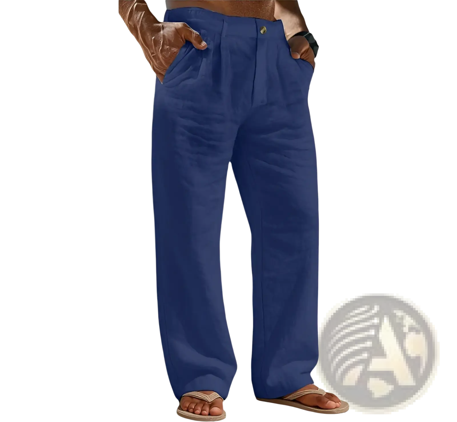 Men’s relaxed fit cotton linen pants in royal blue with a loose-fitting pleated casual design