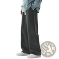 Men’s relaxed fit drawstring wide leg denim jeans in dark gray with white drawstrings and a relaxed fit