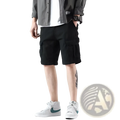 Men’s relaxed fit black cargo shorts featuring multiple pockets designed for casual and outdoor wear