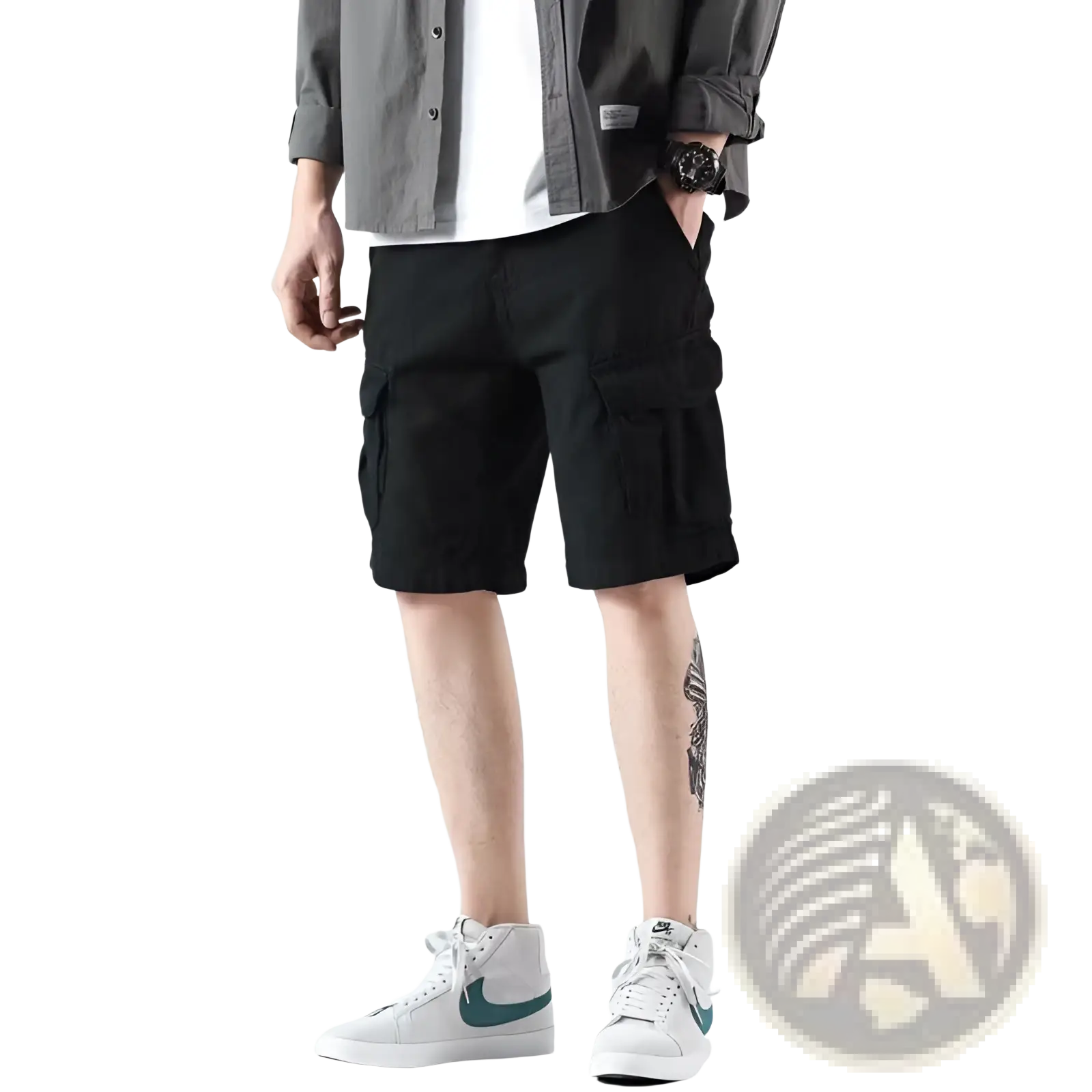 Men’s relaxed fit black cargo shorts with multiple pockets designed for comfort and practicality