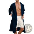 Men’s navy blue long-sleeved kimono cardigan with relaxed fit and open front in soft fabric