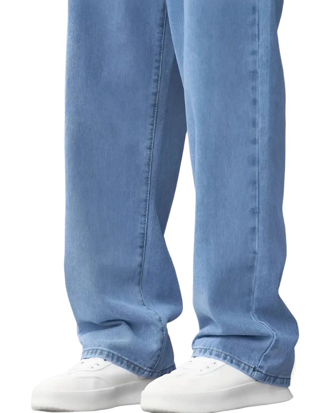 Men’s relaxed straight leg light wash denim jeans made of light-wash blue cotton with a straight-leg cut