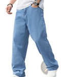 Men’s relaxed straight leg light wash denim jeans in light-wash blue with a relaxed, straight-leg cut