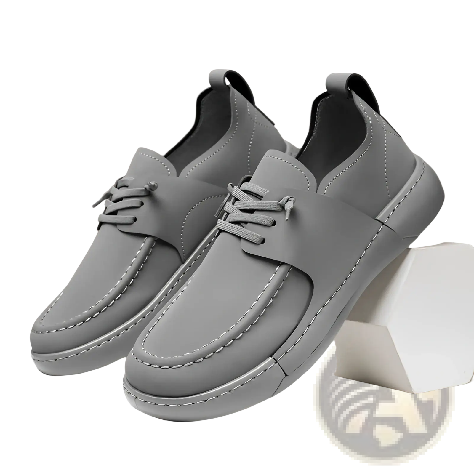 Men’s retro British business casual gray leather lace-up shoes with white stitching and padded collar