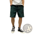 Dark green corduroy men’s retro summer workwear shorts with a drawstring waistband