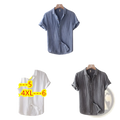 Men’s retro distressed linen short sleeve shirt in light blue with a relaxed fit and subtle texture