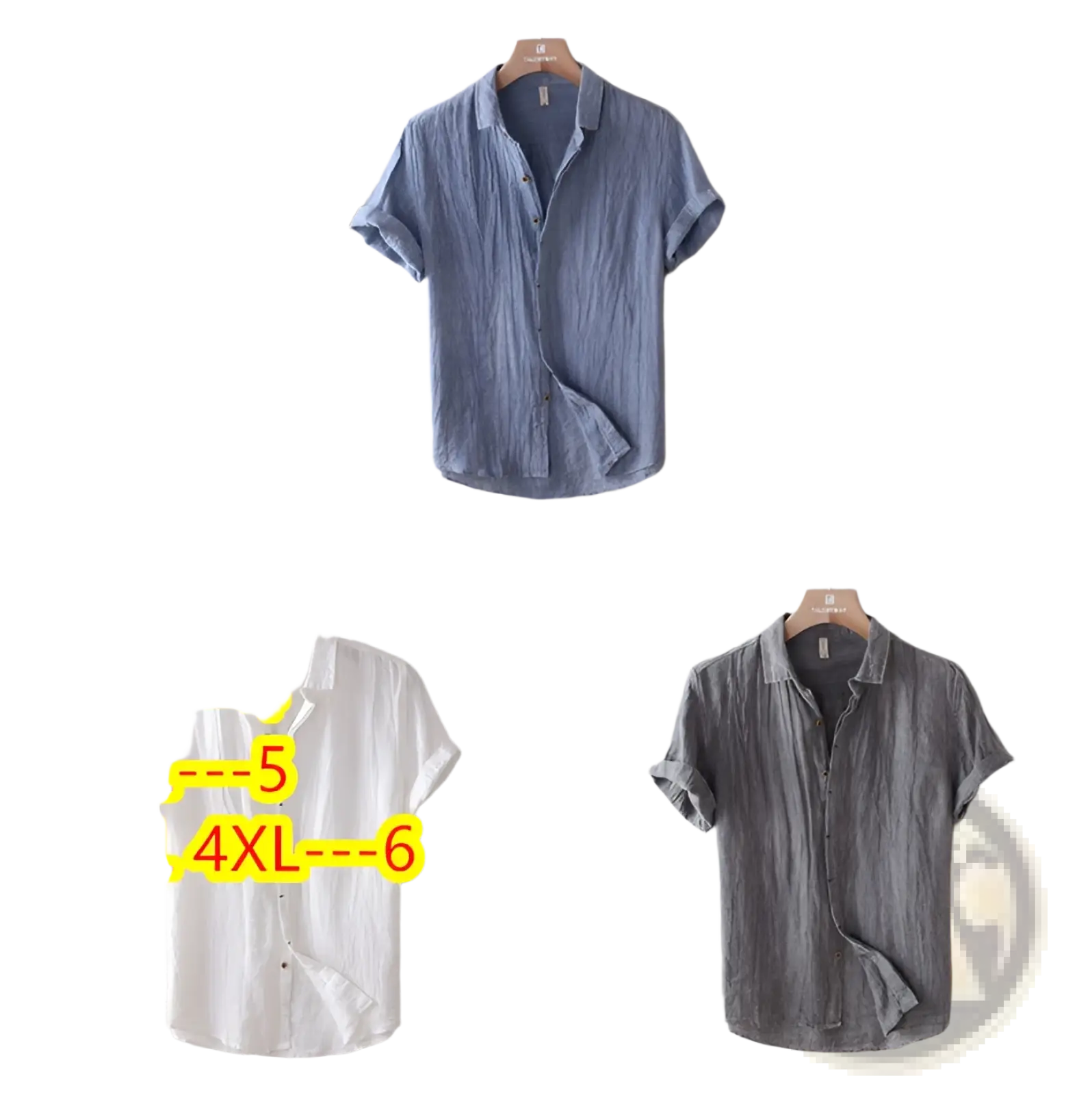 Men’s retro distressed linen short sleeve shirt in light blue with a relaxed fit and subtle texture