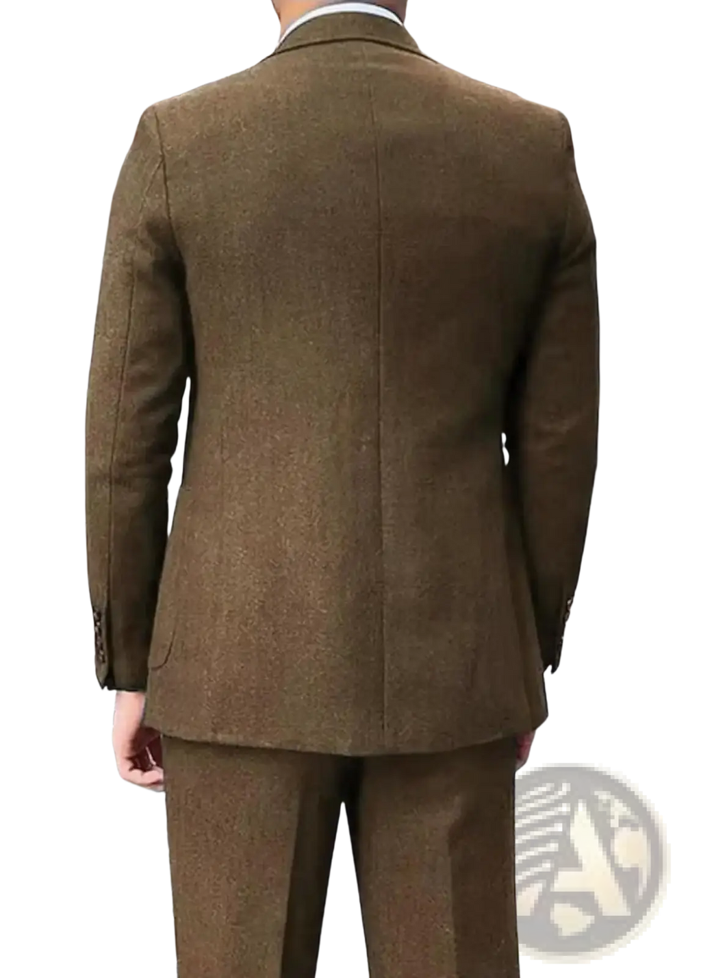 Brown tweed suit jacket with classic tailored fit and subtle texture from men’s retro herringbone tweed 3-piece slim suit