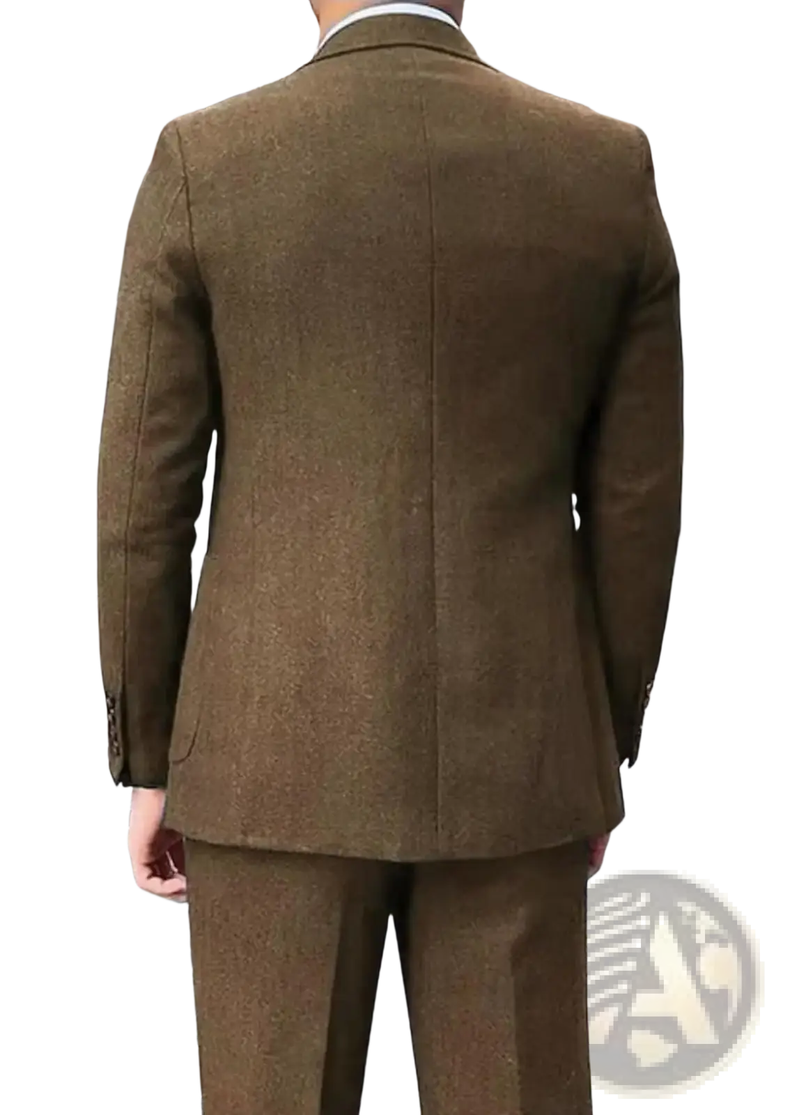 Brown tweed suit jacket with classic tailored fit and subtle texture from men’s retro herringbone tweed 3-piece slim suit