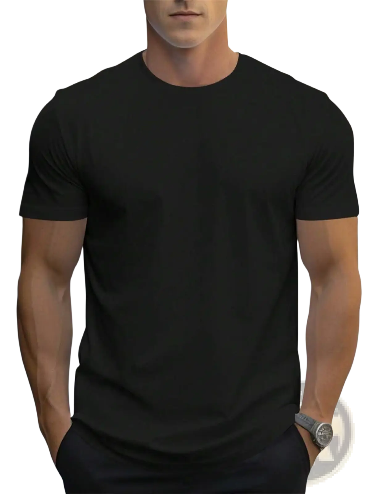 Men’s retro linen blend loose fit black short-sleeved crew neck t shirt front view for casual wear