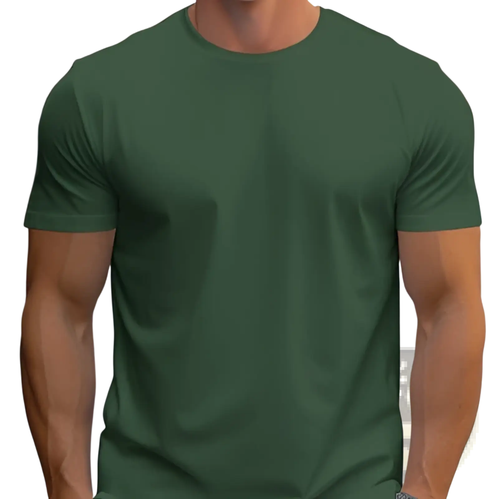 Men’s retro linen blend loose fit short sleeve t shirt in solid dark green with smooth fabric and crew neck design