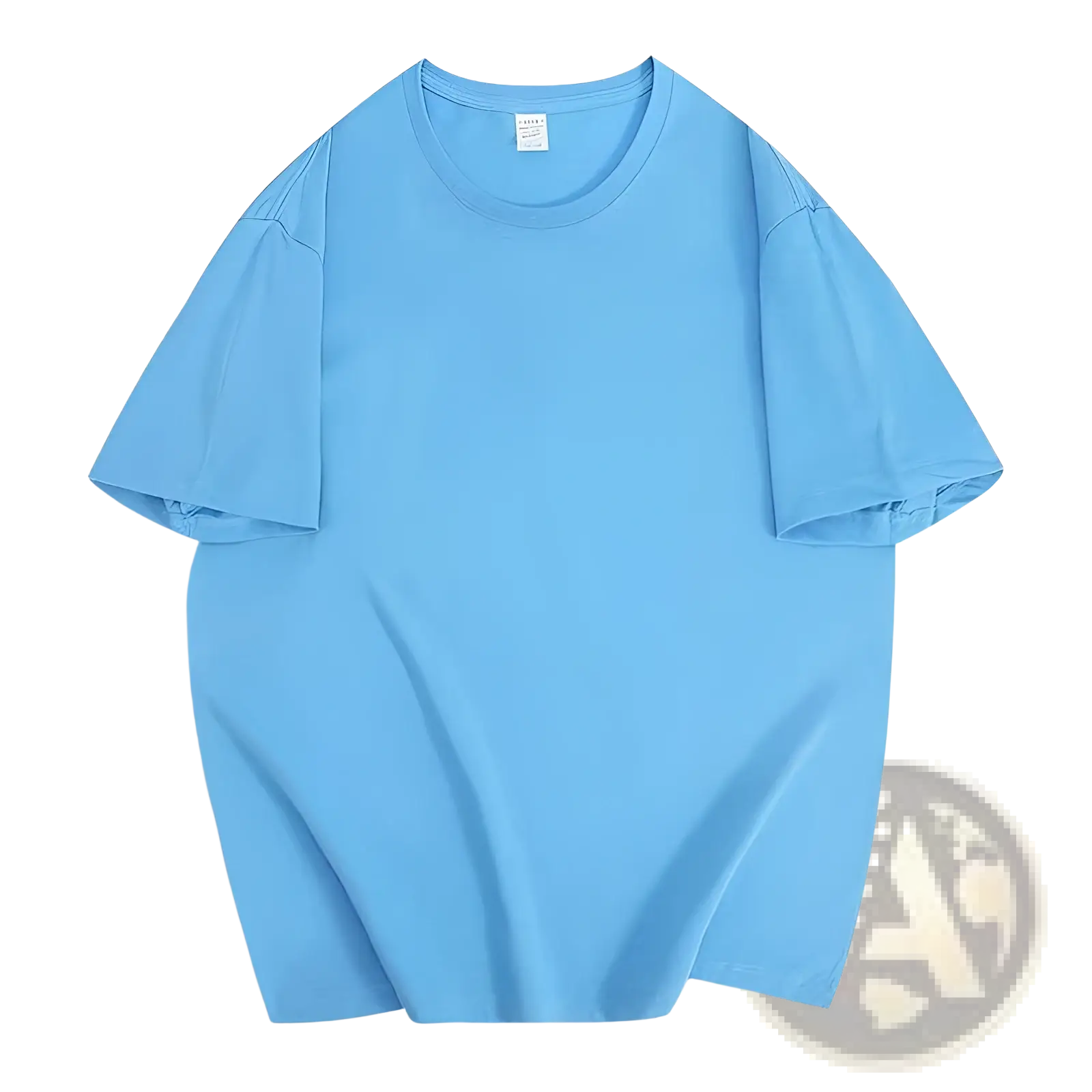 Men’s retro linen blend loose fit short sleeve t shirt in light blue plain cotton with classic crew neck
