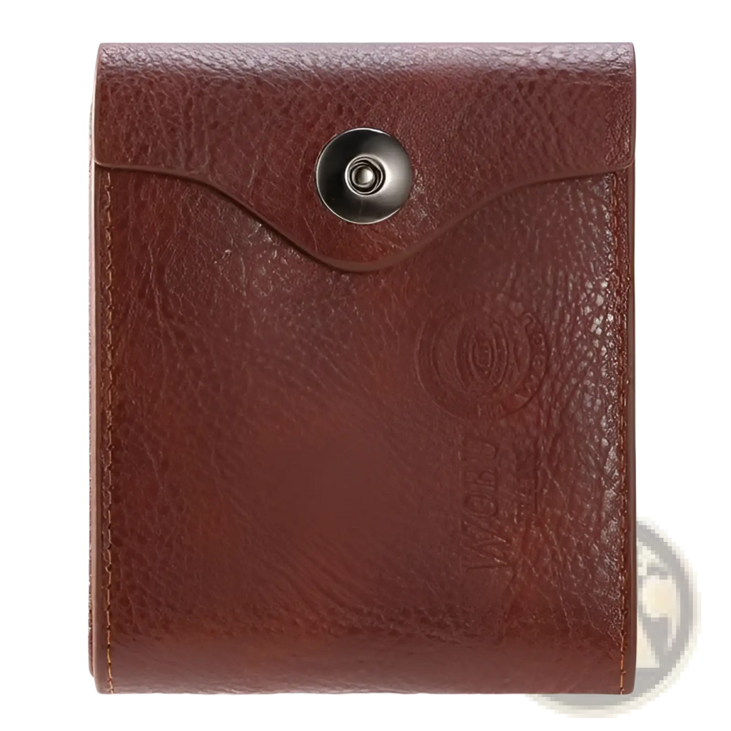 Men’s rfid blocking brown pu leather bifold wallet with textured leather and silver-toned snap button closure