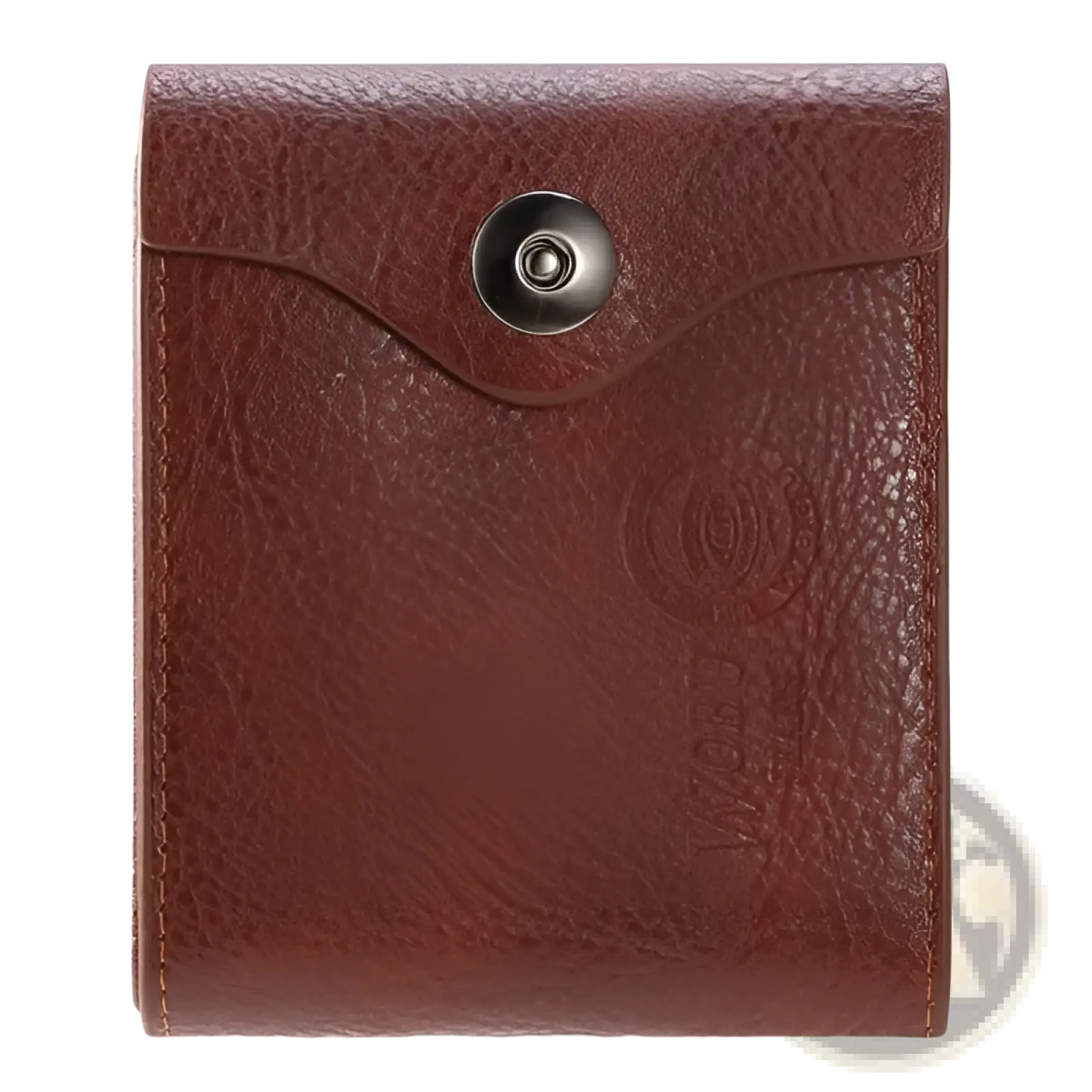 Men’s rfid blocking brown pu leather bifold wallet with textured leather and silver-toned snap button closure