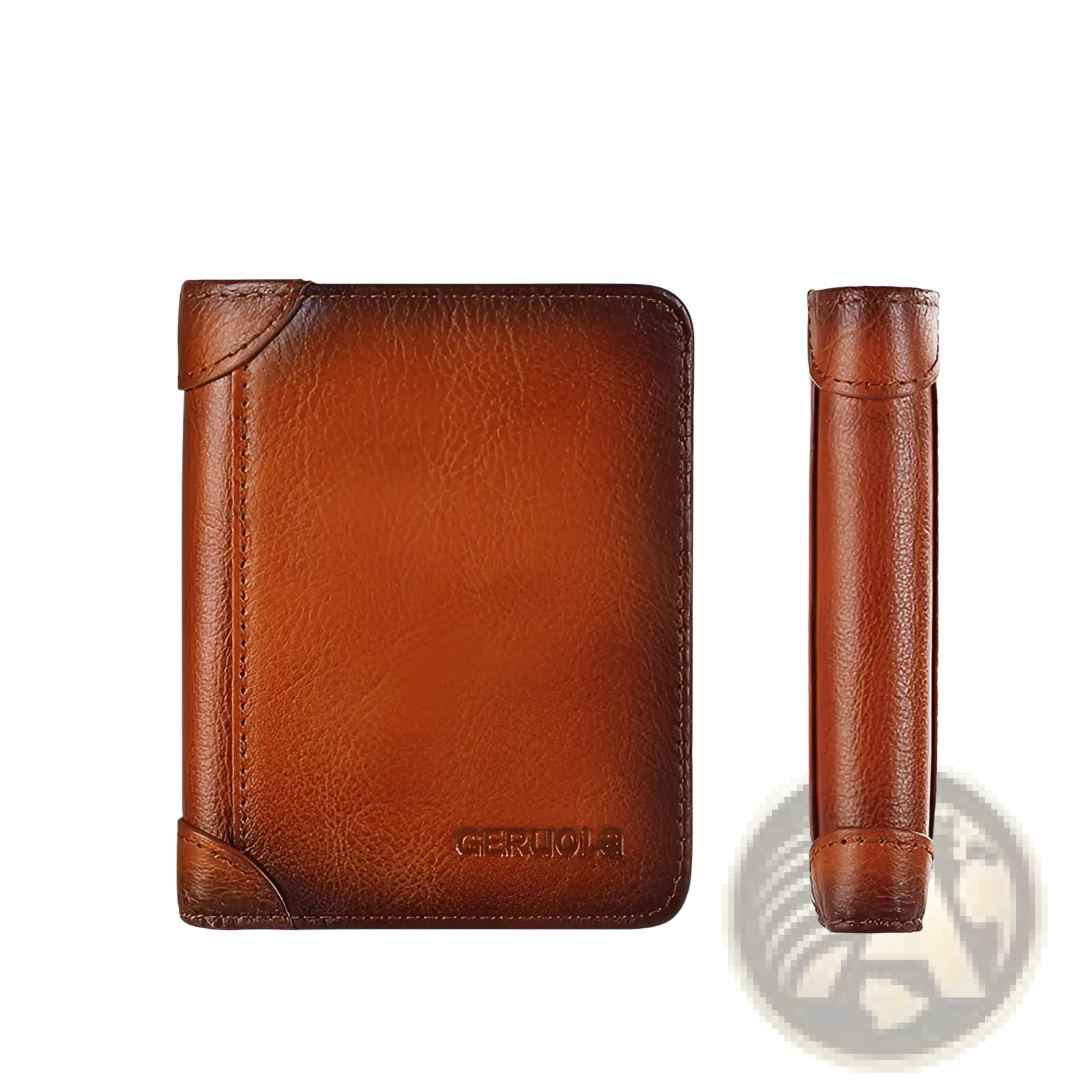 Men’s rfid brown leather wallet with stitched edges zip coin pocket and subtle embossed brand logo