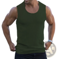 Men’s dark green ribbed cotton slim fit sleeveless tank top with knit texture for casual wear