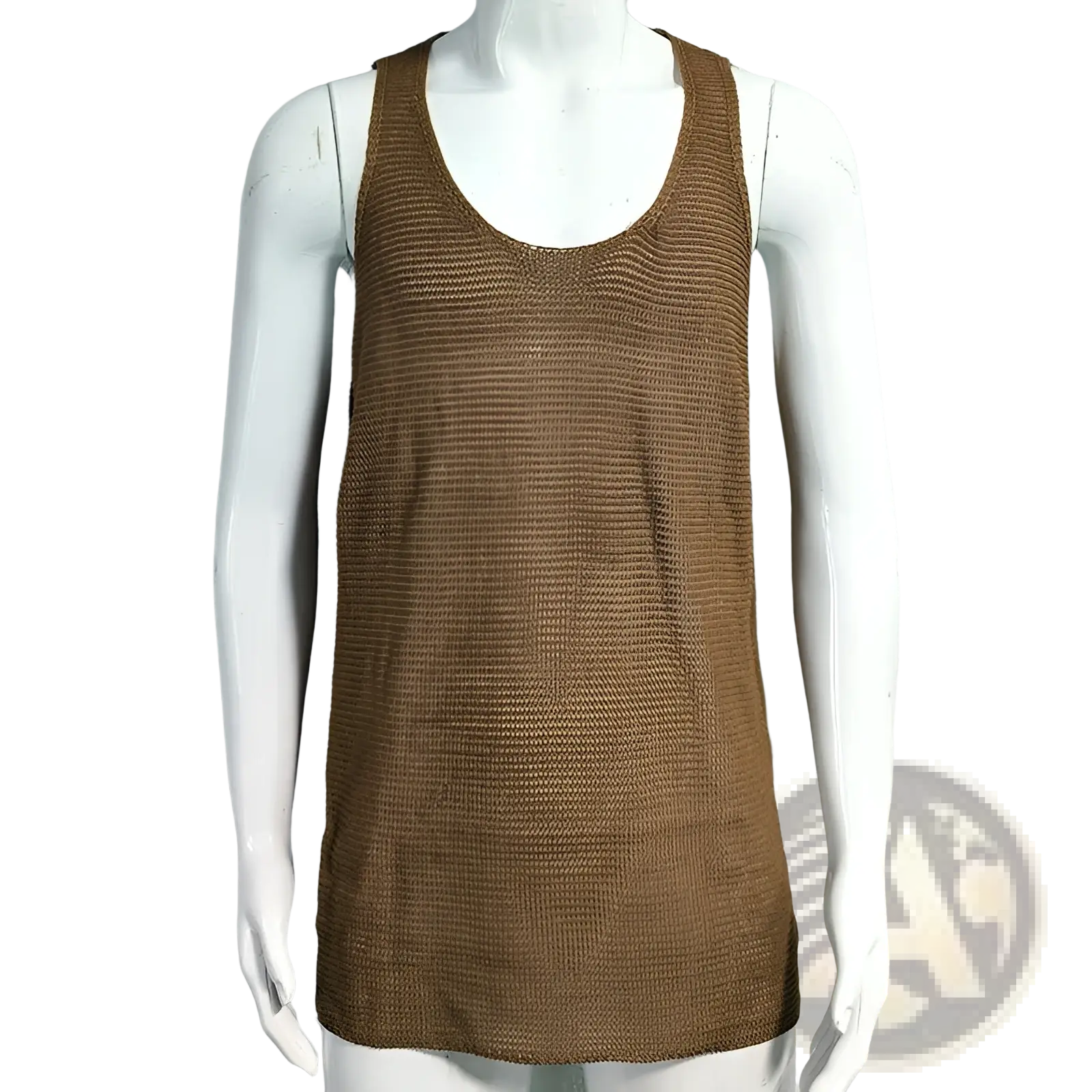 Men’s brown ribbed knit scoop neck sleeveless vest with textured knit fabric ideal for casual wear