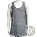 Men’s gray ribbed knit sleeveless vest with scoop neckline and thin straps made of soft knit fabric