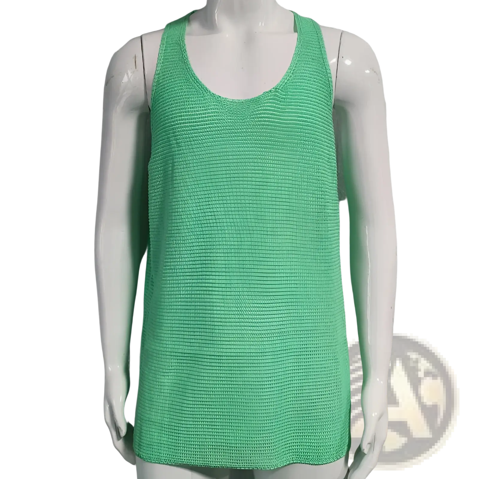 Men’s vibrant green ribbed knit sleeveless vest with wide shoulder straps and scoop neck for casual wear