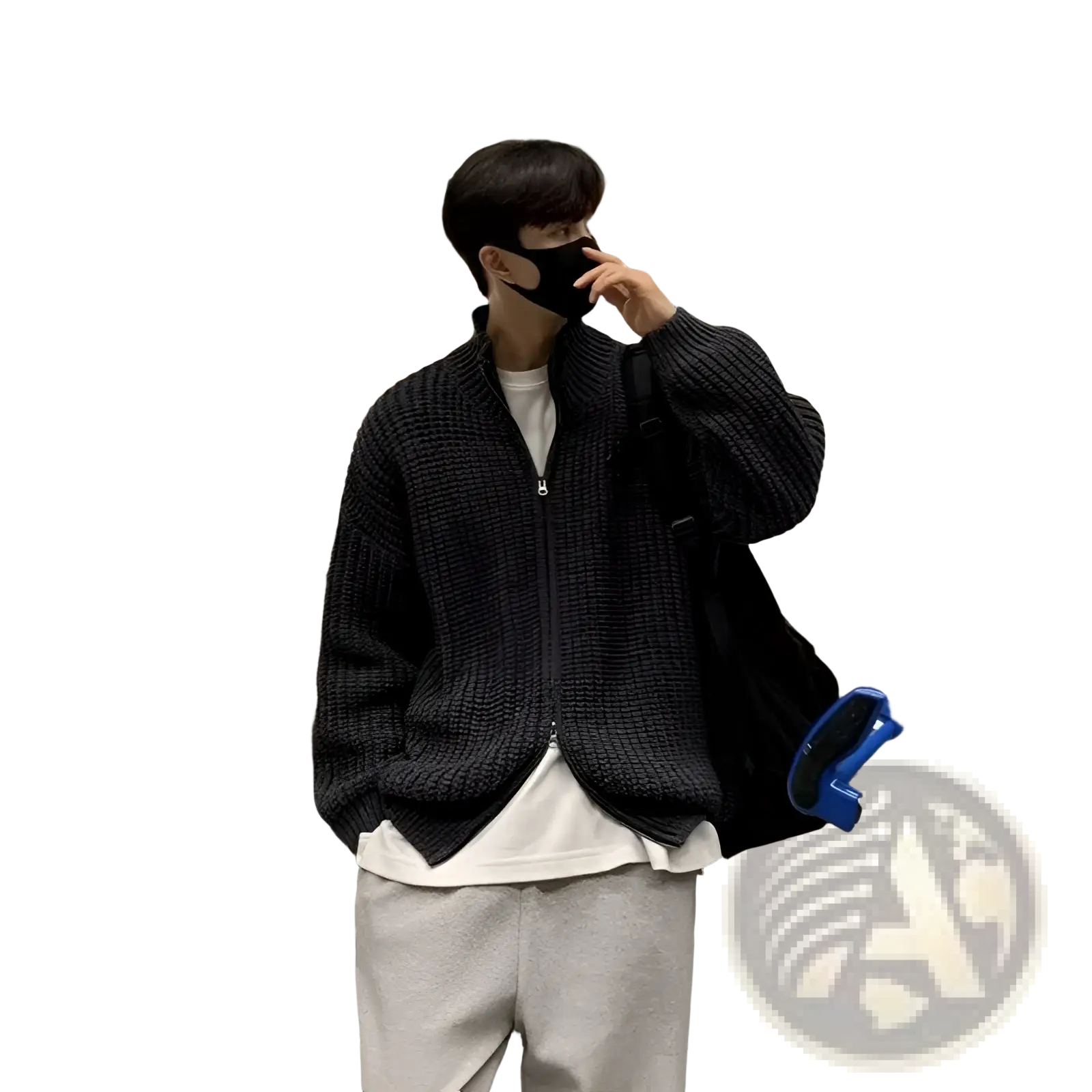 Men’s black ribbed knit zip-up sweater cardigan made of cozy knit fabric ideal for casual and layering wear