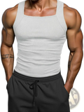 Men’s white ribbed tank top with square neck made of soft cotton perfect for casual wear