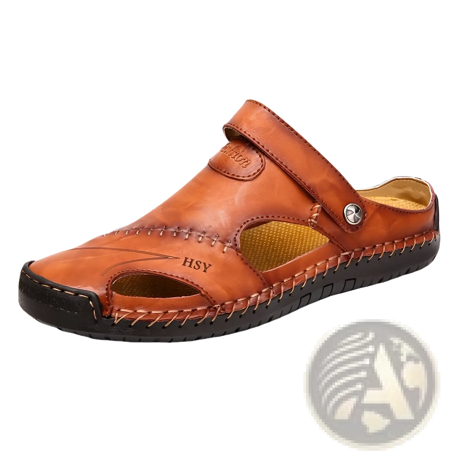 Men’s roman leather sandals in brown with stitched design and black rubber sole for comfortable outdoor wear