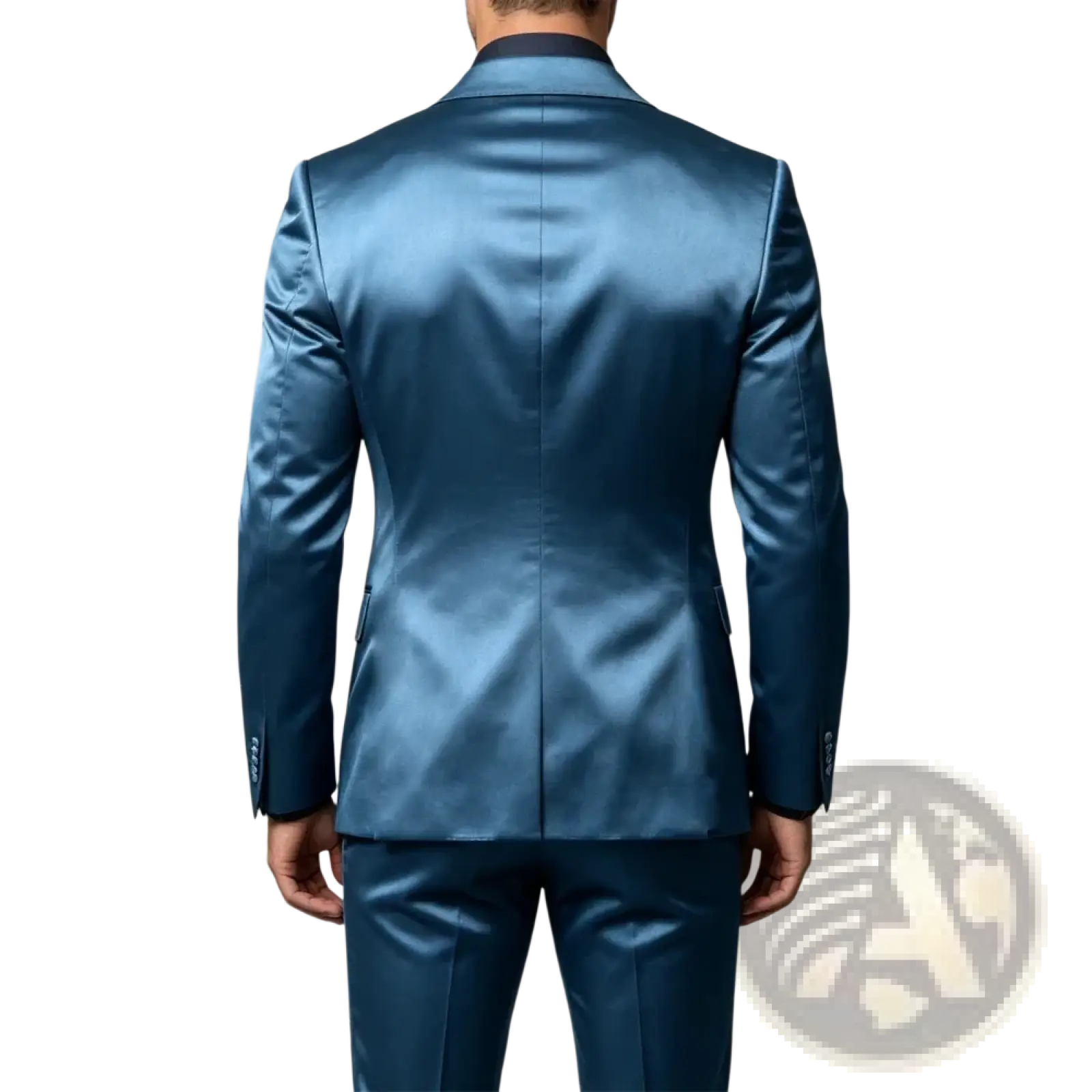 A sleek satin-finish navy blue mens tuxedo suit slim fit jacket with tailored fit and subtle sheen