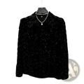 Mens sequined long sleeve button down shirt in black velvet with sparkling silver sequins and matching chain necklace