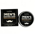 Sadoer men’s shaving soap 60g moisturizing shaving bar in sleek black tin with silver rim and white mustache logo for enhanced shaving experience