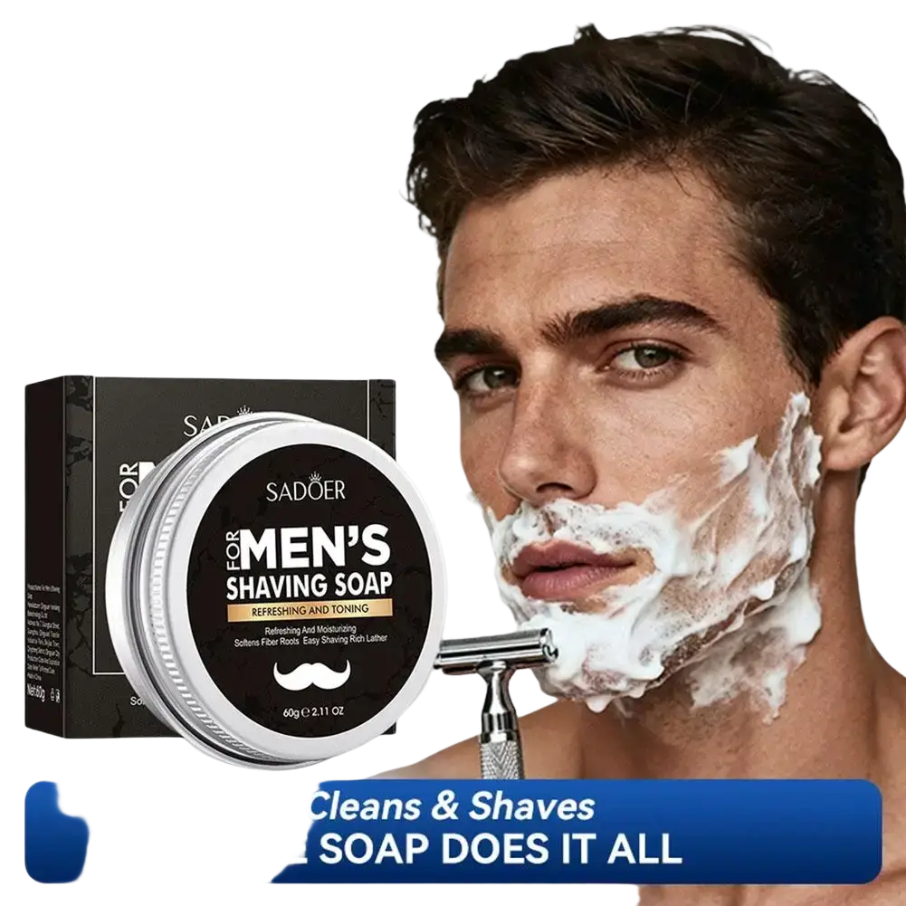 Sadoer men’s shaving soap 60g moisturizing shaving bar in silver tin with peppermint and rosemary for enhanced shaving experience