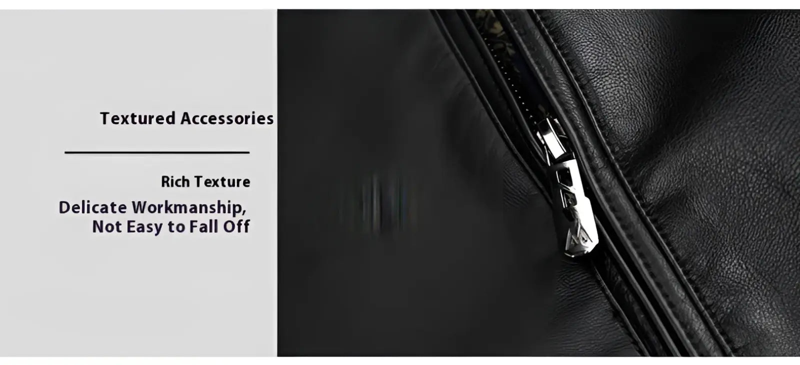 Men’s black sheepskin leather jacket with thin fleece lining featuring a silver-toned metal zipper pull