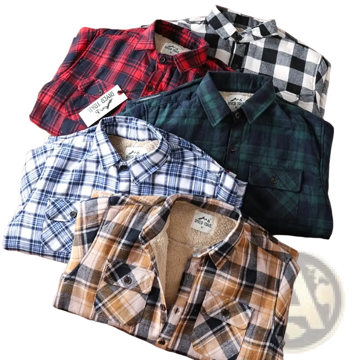 Men’s sherpa lined plaid fleece flannel shirt jackets in red black white blue white dark green navy and tan beige brown