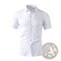 Men’s white short sleeve business casual shirt with classic collar and neatly aligned buttons