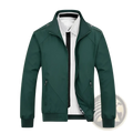 Men’s dark green slim bomber jacket with stand-up collar, front zipper, and side pockets designed for lightweight casual wear