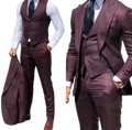 Men’s slim fit 3-piece tuxedo suit in maroon with tailored fit, subtle texture, and adjustable chest circumference closure type