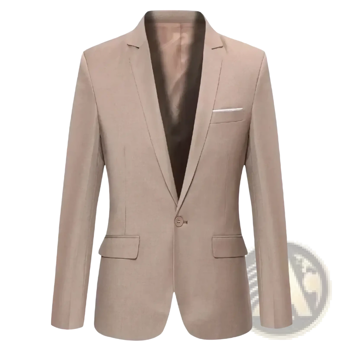 Beige btsukimi men’s slim fit business casual blazer jacket with single button closure and two flap pockets
