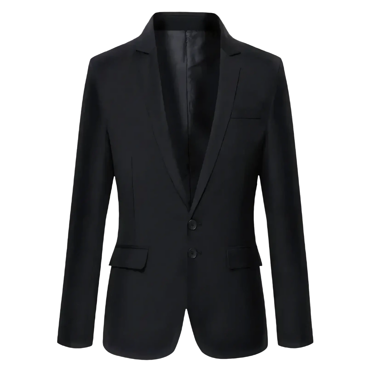 Men’s slim fit black blazer jacket with sleek tailored fit and two-button closure for business casual wear