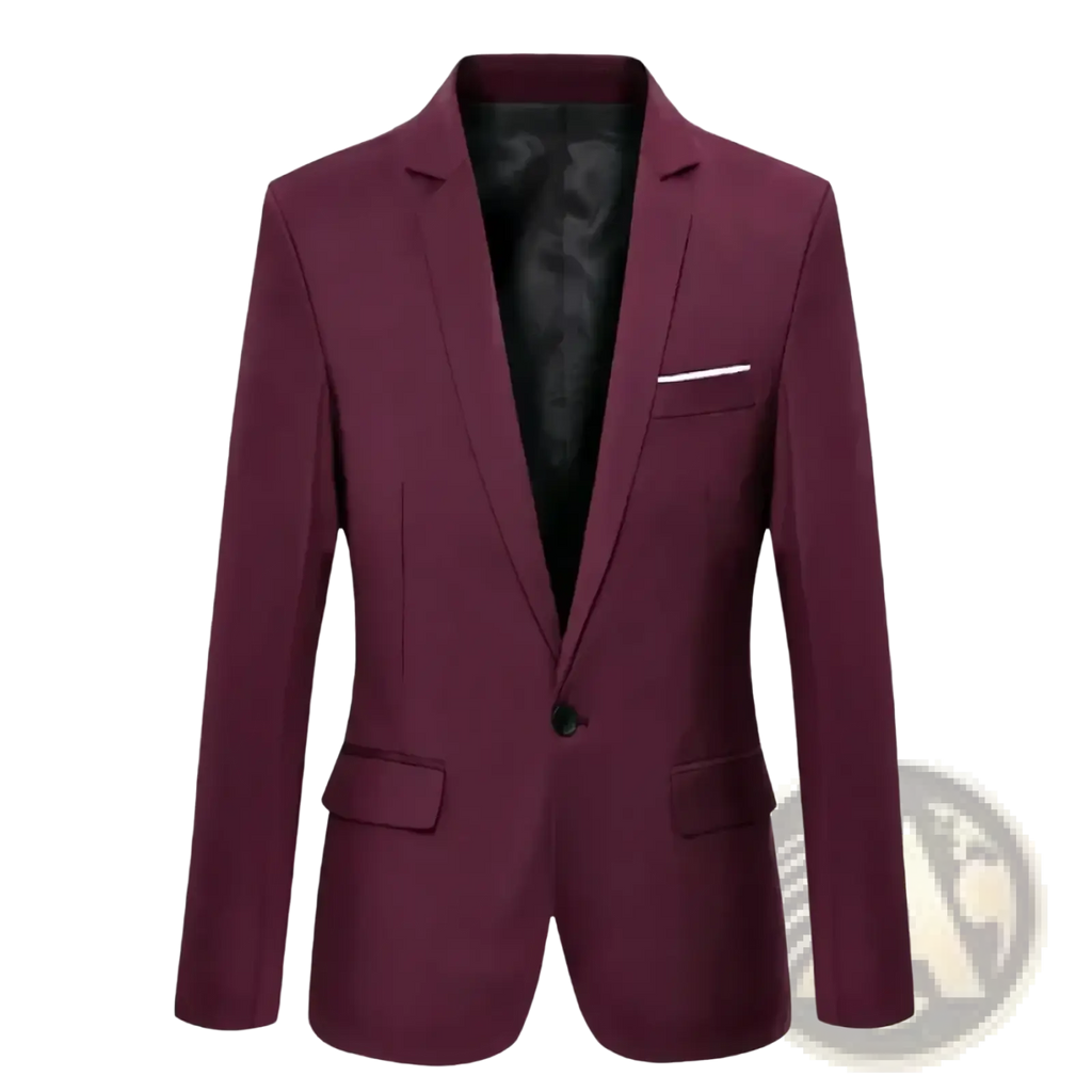Btsukimi men’s slim fit maroon single-breasted blazer with black lining and white-trimmed pocket square for business casual