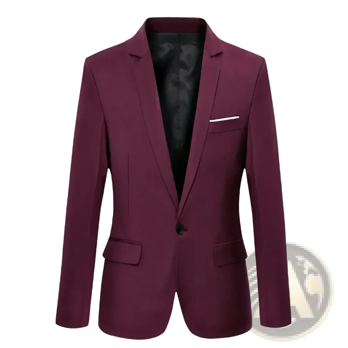 Btsukimi men’s slim fit maroon single-breasted blazer with black lining and white-trimmed pocket square for business casual