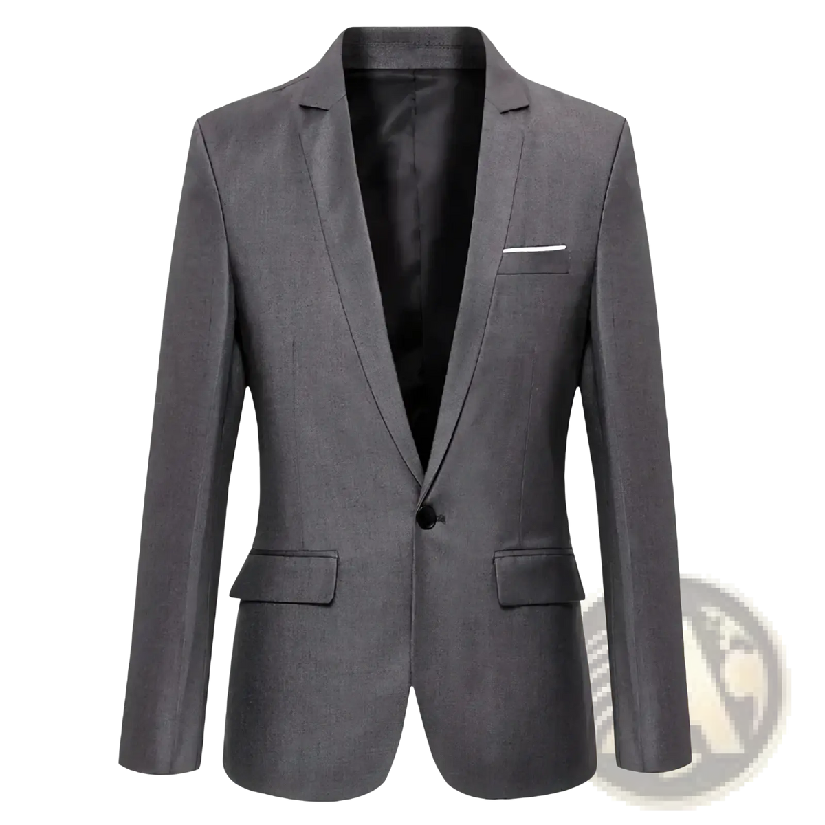 Men’s slim fit business casual blazer jacket in sleek charcoal gray with subtle textured weave and black inner lining