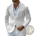 Men’s slim fit white linen blazer with subtle texture and classic single-breasted design for business casual wear