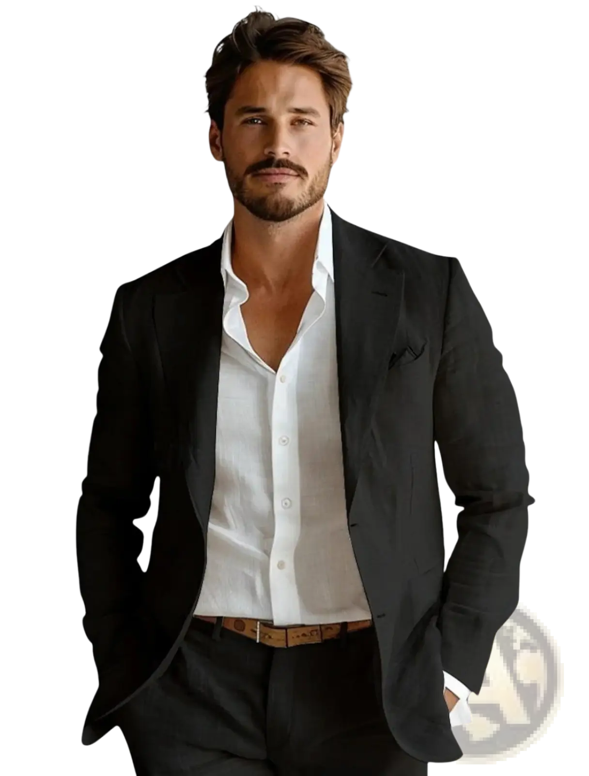 Men’s slim fit black tailored suit jacket with modern cut and subtle texture for business casual wear