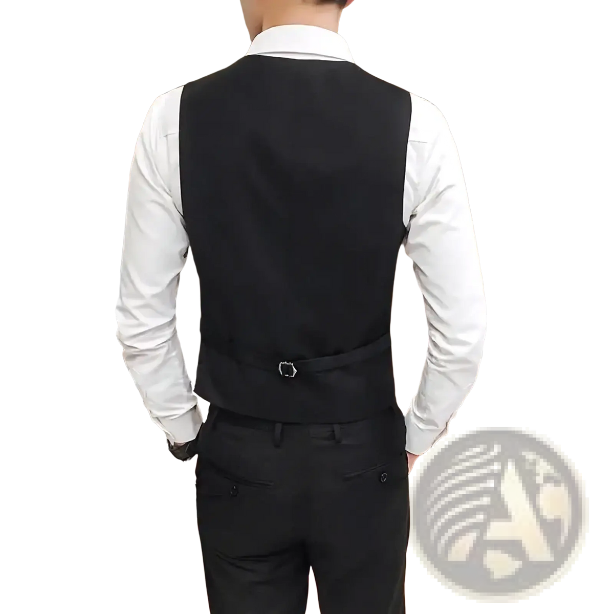 Men’s slim fit business vest in black with sleek formal design and subtle stitching details for plus size wear